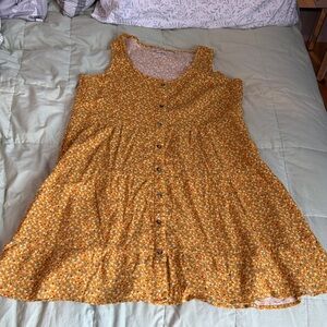Toad&Co Mustard Yellow Ditsy Floral Button-Front Mini Dress